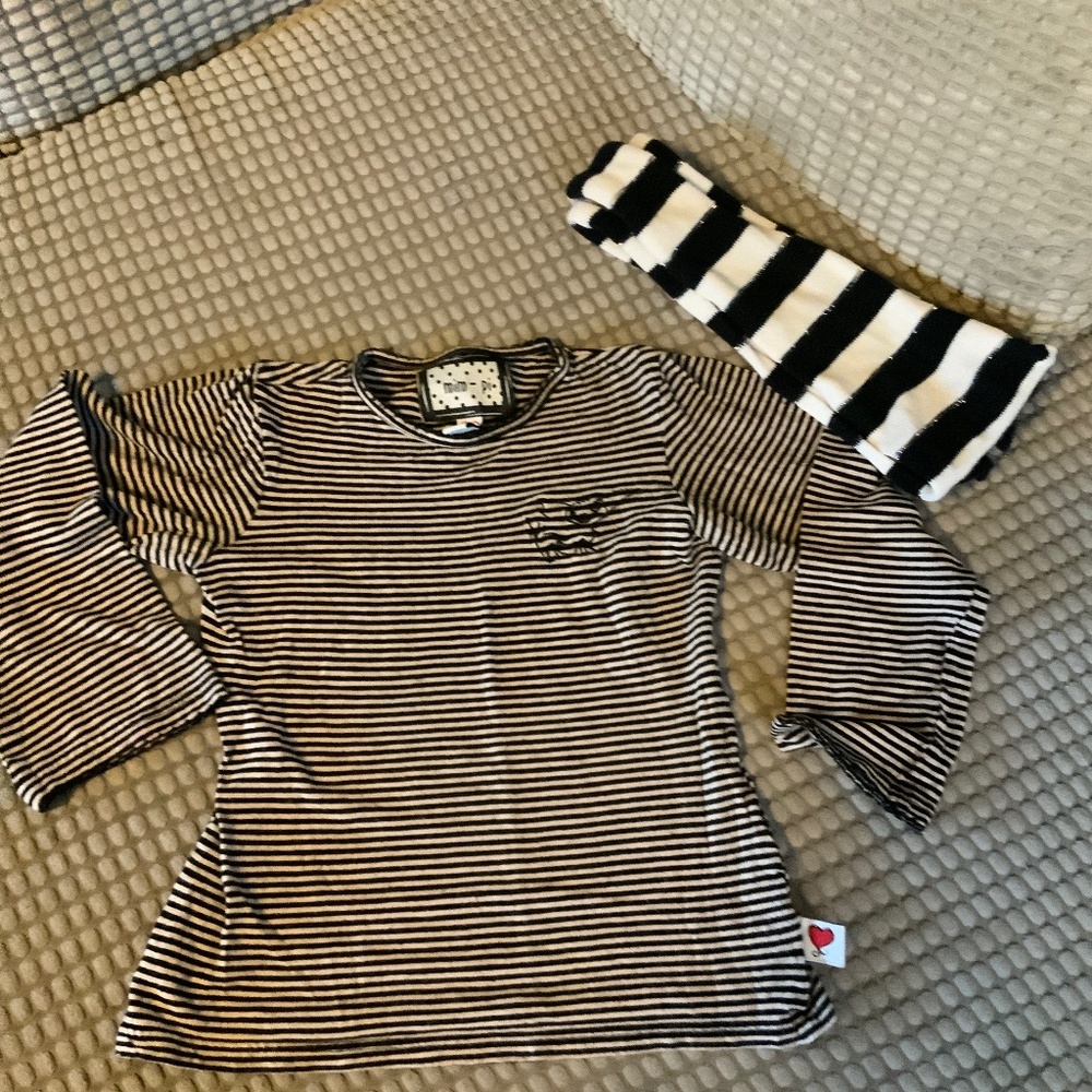 Girls MimPi long sleeve stripe T and bonus scarf